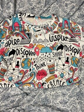 Women Graphic Tee with Inspire Discover Create Print - White/Multi